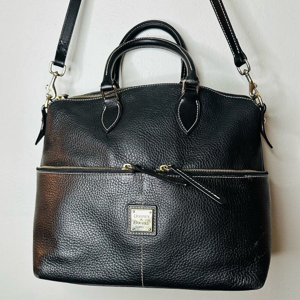 DOONEY & BOURKE Black Pebble Grain Double Pocket Satchel Zipper Shoulder Handbag